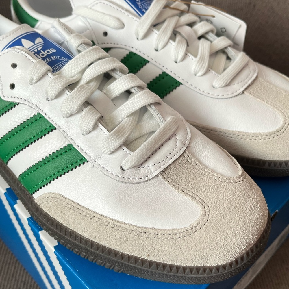 SOLD - adidas sambas - white/green - Picture 1 of 6